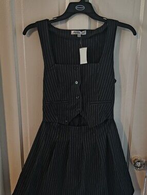 Madden Girl Black Pinstripe Two-Piece Vest & Skirt Set